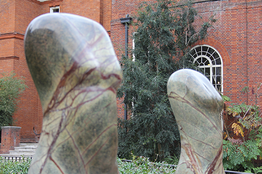 British sculptor Paul Vanstone’s polished stone torsos on display the Royal Geographical Society in Kensington. Image courtesy Paul Vanstone and the Royal Geographical Society.